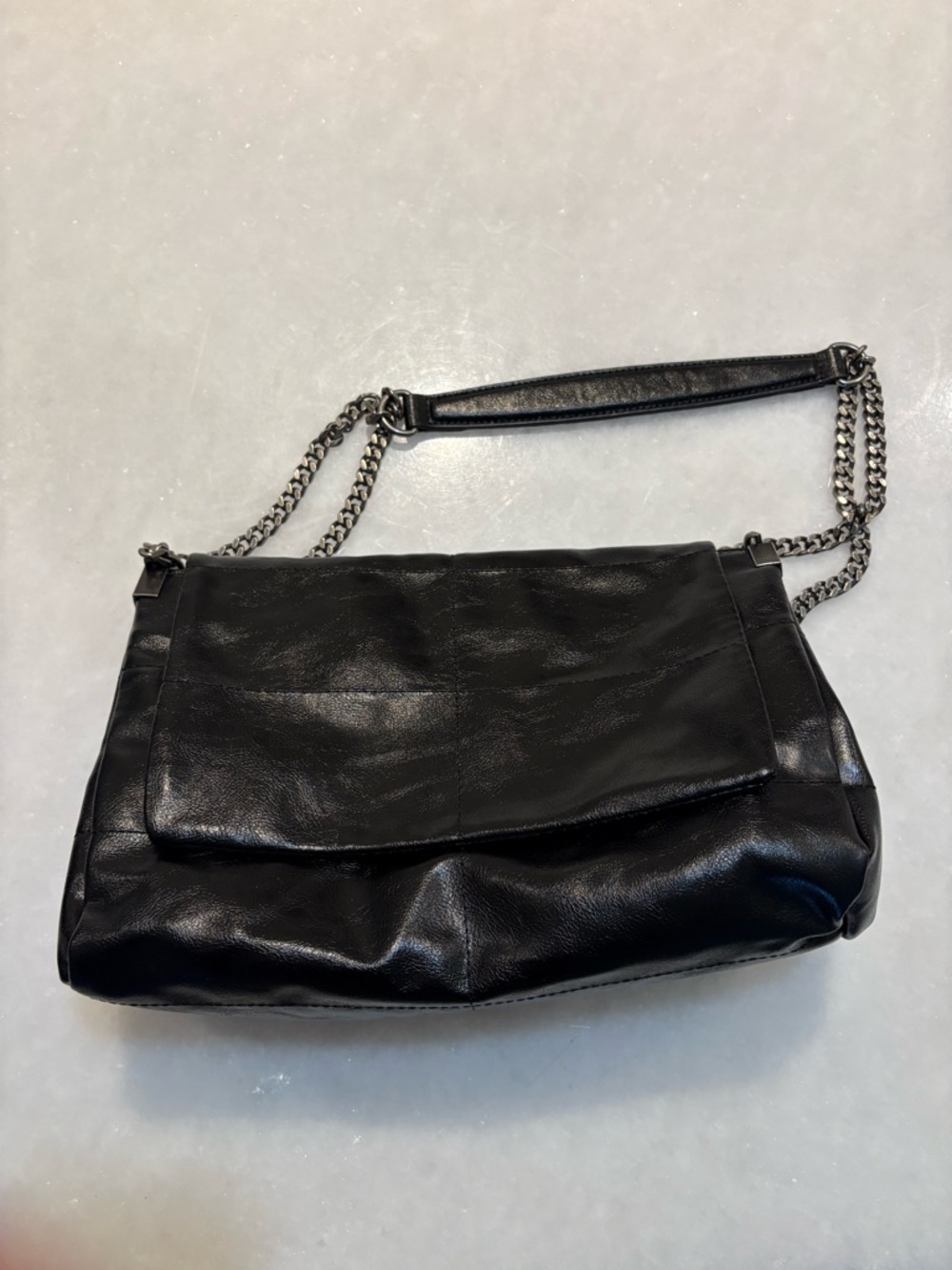 Zara Black Faux Leather Shoulder Bag with Chain Strap